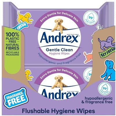 Andrex Gentle Clean Moist Toilet Tissue Flushable Hygiene Wipes Single (12 Packs x 36 Sheets), FSC Certified Andrex Gentle Clean Moist Toilet Tissue Flushable Hygiene Wipes Single (12 Packs x 36 Sheets), FSC Certified