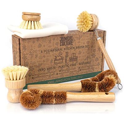 Jungle Culture Eco Washing Up Brush Set of 6 • Wooden Dish & Bottle Brushes Natural Plastic Free Kitchen Cleaning Tools for Pots, Pans, Plates, Glasses & Vegetables • Zero Waste Scrubbing Essentials Jungle Culture Eco Washing Up Brush Set of 6 • Wooden Dish & Bottle Brushes Natural Plastic Free Kitchen Cleaning Tools for Pots, Pans, Plates, Glasses & Vegetables • Zero Waste Scrubbing Essentials