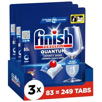 Finish Quantum Infinity Shine Dishwasher Tablets Powerful Cleaning, Grease Dissolving Power and Shine 249 Caps (3 x 83 Caps) Finish Quantum Infinity Shine Dishwasher Tablets Powerful Cleaning, Grease Dissolving Power and Shine 249 Caps (3 x 83 Caps)