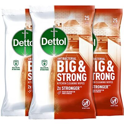 Dettol Antibacterial Biodegradable Kitchen Wipes, Pack of 3, Big & Strong, 25 Count Each, Eco-Friendly Surface Cleaner, Ideal for Hygienic Home Care, Effective Germ Protection Dettol Antibacterial Biodegradable Kitchen Wipes, Pack of 3, Big & Strong, 25 Count Each, Eco-Friendly Surface Cleaner, Ideal for Hygienic Home Care, Effective Germ Protection