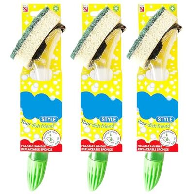 Karrma Ltd. 3 x Fillable Washing Up Brush, Soap Dispensing, Colour and Design May Vary Replaceable Heavy Duty Scourer Sponge Head, Dish Cleaning Handle, for Pots, Pans, Plates, Kitchen Cleaning Karrma Ltd. 3 x Fillable Washing Up Brush, Soap Dispensing, Colour and Design May Vary Replaceable Heavy Duty Scourer Sponge Head, Dish Cleaning Handle, for Pots, Pans, Plates, Kitchen Cleaning