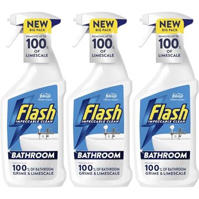 Fairy Flash BATHROOM Cleaning Spray 800ml X 3 – Powerful Multi Surface Cleaner – Removes Limescale, Soap Scum & Bathroom Dirt – Fast Acting Spray For Tiles, Sinks, Taps & Showers Fairy Flash BATHROOM Cleaning Spray 800ml X 3 – Powerful Multi Surface Cleaner – Removes Limescale, Soap Scum & Bathroom Dirt – Fast Acting Spray For Tiles, Sinks, Taps & Showers