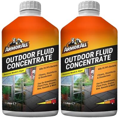 Armor All Outdoor Fluid, 2 x 1 Litre, Kills 99.9% Bacteria, Disinfects Greenhouses, Plantpots, Drains, Bins, Kennels, Stables Armor All Outdoor Fluid, 2 x 1 Litre, Kills 99.9% Bacteria, Disinfects Greenhouses, Plantpots, Drains, Bins, Kennels, Stables