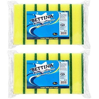 Bettina 12pk Catering Scourers Heavy Duty Scrub Large, Thick & Tough Sponge Size: 14 x 10 x 4cm 2 x Pack of 6 , Green, Bettina 12pk Catering Scourers Heavy Duty Scrub Large, Thick & Tough Sponge Size: 14 x 10 x 4cm 2 x Pack of 6 , Green,