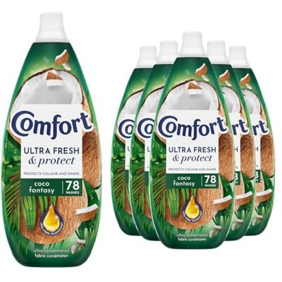 Comfort Ultra Fresh & Protect Fabric Conditioner Coco Fantasy, 78 Washes 1.17L Fabric Softener Washing Liquid, Effective in Cold & Short Cycles, 6 Pack Comfort Ultra Fresh & Protect Fabric Conditioner Coco Fantasy, 78 Washes 1.17L Fabric Softener Washing Liquid, Effective in Cold & Short Cycles, 6 Pack