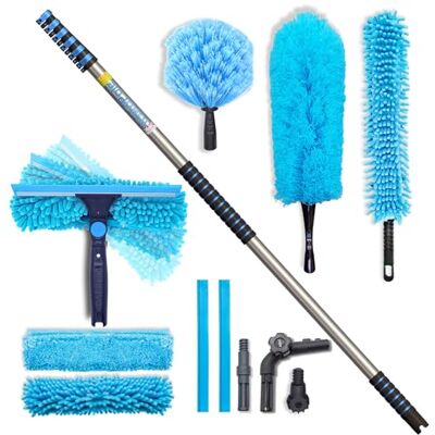 IGAD 24ft Pole All-in-One Window Washing & Dusting Kit – Pivot Squeegee with 2 Washable Cloths, Cobweb Duster, Microfiber Feather Duster & Ceiling Fan Duster IGAD 24ft Pole All-in-One Window Washing & Dusting Kit – Pivot Squeegee with 2 Washable Cloths, Cobweb Duster, Microfiber Feather Duster & Ceiling Fan Duster