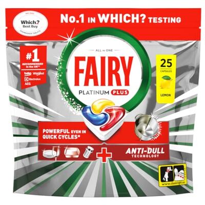 Fairy Platinum Plus Dishwasher Tablets, Lemon, 25 Capsules, Powerful Even In Quick Cycles Fairy Platinum Plus Dishwasher Tablets, Lemon, 25 Capsules, Powerful Even In Quick Cycles