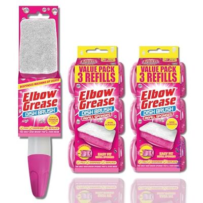 FREYPAC Elbow Grease Fillable Pink Washing Up Brush and 7 Sponge Refills FREYPAC Elbow Grease Fillable Pink Washing Up Brush and 7 Sponge Refills