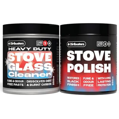 Dirtbusters Stove Glass Cleaner & Black Stove Polish Kit for Log Burners Non-scratch paste lifts soot & tar Stove paint alternative Fume free Light straight after 250g + 250ml Dirtbusters Stove Glass Cleaner & Black Stove Polish Kit for Log Burners Non-scratch paste lifts soot & tar Stove paint alternative Fume free Light straight after 250g + 250ml