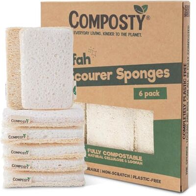 Composty Loofah Sponges Washing Up Award Winning 6 Pack Eco Kitchen Sponge Non Scratch Scourers Compostable & Plastic Free Cellulose Dish Sponge Biodegradable Household Cleaning Pads Composty Loofah Sponges Washing Up Award Winning 6 Pack Eco Kitchen Sponge Non Scratch Scourers Compostable & Plastic Free Cellulose Dish Sponge Biodegradable Household Cleaning Pads