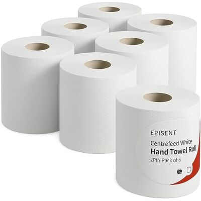 EPISENT White Rolls, 2‑Ply Embossed Centre Feed Kitchen Towels, Bulk Pack, Super Absorbent, Food Safe, Strong & Easy Tear, Commercial Wiping Roll for Cleaning (Pack of 2) EPISENT White Rolls, 2‑Ply Embossed Centre Feed Kitchen Towels, Bulk Pack, Super Absorbent, Food Safe, Strong & Easy Tear, Commercial Wiping Roll for Cleaning (Pack of 2)