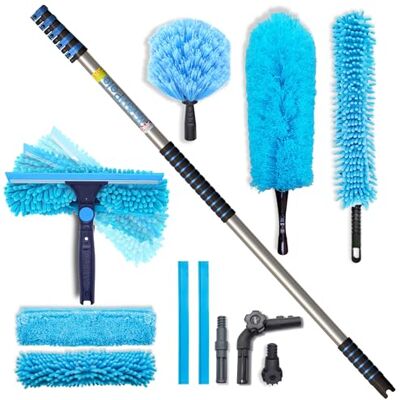 IGAD 20ft All-in-One Window Washing & Dusting Kit by – Pivot Squeegee with 2 Washable Cloths, Cobweb Duster, Microfiber Feather Duster & Ceiling Fan Duster IGAD 20ft All-in-One Window Washing & Dusting Kit by – Pivot Squeegee with 2 Washable Cloths, Cobweb Duster, Microfiber Feather Duster & Ceiling Fan Duster