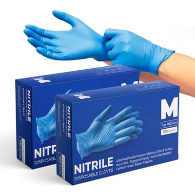 eatasty Disposable Gloves, Pack of 200, Blue Nitrile Gloves, Powder-Free, Latex-Free, Strong with Textured Grip, Multipurpose for Food Handling, Cleaning, Automotive & DIY eatasty Disposable Gloves, Pack of 200, Blue Nitrile Gloves, Powder-Free, Latex-Free, Strong with Textured Grip, Multipurpose for Food Handling, Cleaning, Automotive & DIY