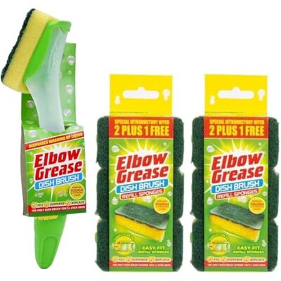 ZAWAN Elbow Grease Washing Up Brush with Soap Dispenser & 6 Sponge Refills Dish sponge with Handle Replaceable Sponges Brush for Kitchen & Washing Up Sponge Set ZAWAN Elbow Grease Washing Up Brush with Soap Dispenser & 6 Sponge Refills Dish sponge with Handle Replaceable Sponges Brush for Kitchen & Washing Up Sponge Set