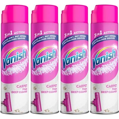 Vanish Carpet Cleaner + Upholstery, Gold Power Foam Shampoo, Large Area Cleaning, 600 ml (Pack of 4) Vanish Carpet Cleaner + Upholstery, Gold Power Foam Shampoo, Large Area Cleaning, 600 ml (Pack of 4)