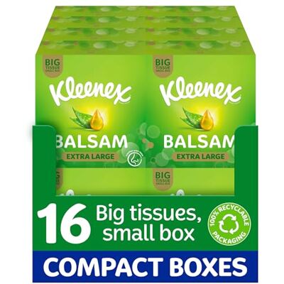 Kleenex ® Balsam Facial Tissues Multipack 16 Tissue Boxes Balm Tissues Protect and Soothe Your Nose When You've Got a Cold Balmcare® with Aloe Vera, Vitamin E and Calendula Kleenex ® Balsam Facial Tissues Multipack 16 Tissue Boxes Balm Tissues Protect and Soothe Your Nose When You've Got a Cold Balmcare® with Aloe Vera, Vitamin E and Calendula