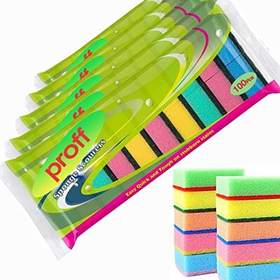 Proff Cleaning & Washing up Sponge Scourers, Foam, Mix Colours, Pack of 100 Proff Cleaning & Washing up Sponge Scourers, Foam, Mix Colours, Pack of 100
