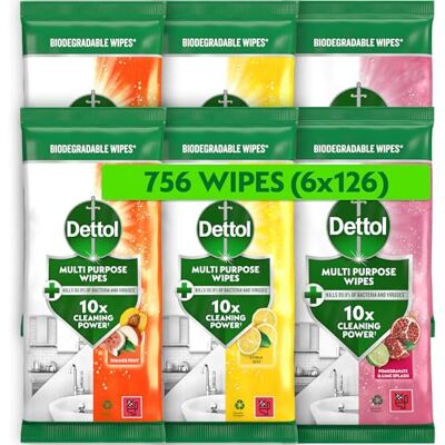 Dettol Antibacterial Cleansing Surface Wipes, Mixed Fragrance, 756 Wipes (126 x 6pck) Large Value, Disinfectant, Home Hygiene, Biodegradable, Kills 99.9 Percent of Germs Dettol Antibacterial Cleansing Surface Wipes, Mixed Fragrance, 756 Wipes (126 x 6pck) Large Value, Disinfectant, Home Hygiene, Biodegradable, Kills 99.9 Percent of Germs