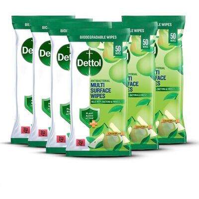 Dettol Antibacterial Multi-Surface Wipes, Plant-Based, Crisp Pear Scent, 6 X 50 Dettol Antibacterial Multi-Surface Wipes, Plant-Based, Crisp Pear Scent, 6 X 50