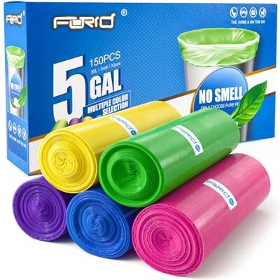 FORID Small Garbage Bags 5 Gallon Trash Bags Durable Trash Can Liner for Home Office Bathroom Bedroom Waste Bin (5 Colors 150 Count) Durable & Thick Trash Bag FORID Small Garbage Bags 5 Gallon Trash Bags Durable Trash Can Liner for Home Office Bathroom Bedroom Waste Bin (5 Colors 150 Count) Durable & Thick Trash Bag