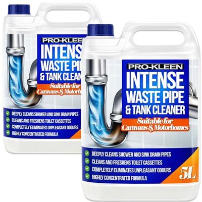 Pro-Kleen Intense Waste Pipe and Tank Cleaner for Caravans and Motorhomes 10L Deeply Cleans Shower & Sink Drain Pipes, Freshens Toilet Cassettes, Eliminates Unpleasant Odours Pro-Kleen Intense Waste Pipe and Tank Cleaner for Caravans and Motorhomes 10L Deeply Cleans Shower & Sink Drain Pipes, Freshens Toilet Cassettes, Eliminates Unpleasant Odours
