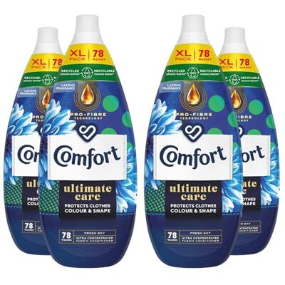 Comfort Ultimate Care Ultra-Concentrated Fabric Conditioner with Lasting Fragrance Intense Liquid Fabric Softener 78 Wash, 1.18 L (Fresh Sky, Buy 4) Comfort Ultimate Care Ultra-Concentrated Fabric Conditioner with Lasting Fragrance Intense Liquid Fabric Softener 78 Wash, 1.18 L (Fresh Sky, Buy 4)