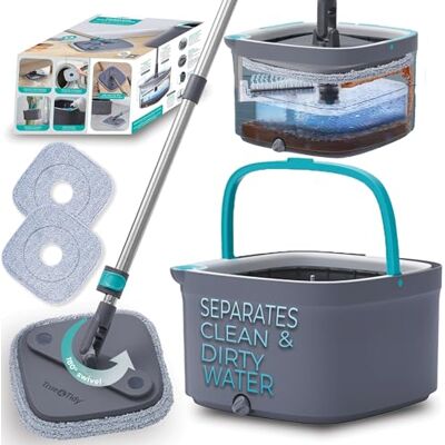 True & Tidy , True Clean Spin Mop and Bucket System, Includes Spin Mop, Dual Compartment Mop Bucket and 2 Thick Washable Microfiber Mop Pads, SPIN-800A, Gray True & Tidy , True Clean Spin Mop and Bucket System, Includes Spin Mop, Dual Compartment Mop Bucket and 2 Thick Washable Microfiber Mop Pads, SPIN-800A, Gray
