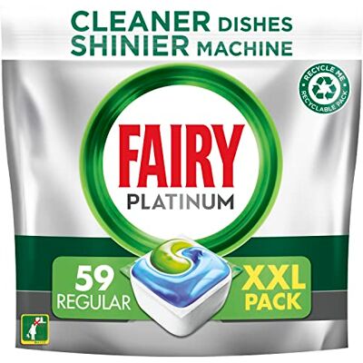 Fairy Platinum All in One Dishwasher Tablets, Regular, 59 Capsules, For tough Challenges, Even Cleans Greasy Filters x4 Fairy Platinum All in One Dishwasher Tablets, Regular, 59 Capsules, For tough Challenges, Even Cleans Greasy Filters x4