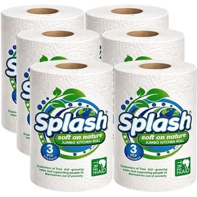 Splash Jumbo Rolls Soft on Nature, 3PLY Thickness Eco Friendly Sustainable Kitchen Towel Paper (6) Splash Jumbo Rolls Soft on Nature, 3PLY Thickness Eco Friendly Sustainable Kitchen Towel Paper (6)