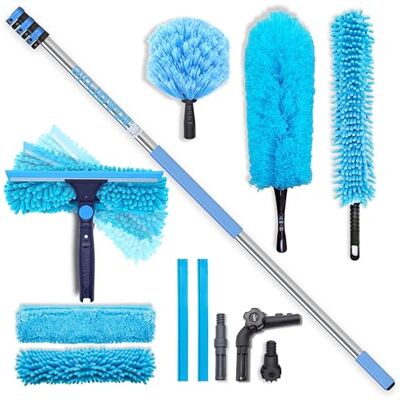 IGAD 12ft Pole All-in-One Window Washing & Dusting Kit – Pivot Squeegee with 2 Washable Cloths, Cobweb Duster, Microfiber Feather Duster & Ceiling Fan Duster IGAD 12ft Pole All-in-One Window Washing & Dusting Kit – Pivot Squeegee with 2 Washable Cloths, Cobweb Duster, Microfiber Feather Duster & Ceiling Fan Duster