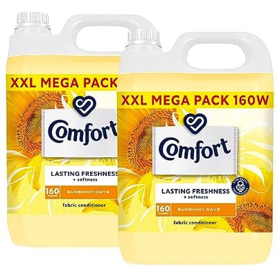 Comfort Sunshiny Days Fabric Conditioner XXL Mega Pack Fabric Softener Washing Liquid, Lasting Freshness and Softness with Stay Fresh Technology for 100 Days, 2 Packs of 160 Washes 4.8L Comfort Sunshiny Days Fabric Conditioner XXL Mega Pack Fabric Softener Washing Liquid, Lasting Freshness and Softness with Stay Fresh Technology for 100 Days, 2 Packs of 160 Washes 4.8L