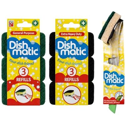 JD Dishmatic Washing Up Brush Bundle with Green & Black Refill Sponges – Sponge on a Stick, Dish Scrubber, Scourer & Kitchen Cleaning Sponge Set JD Dishmatic Washing Up Brush Bundle with Green & Black Refill Sponges – Sponge on a Stick, Dish Scrubber, Scourer & Kitchen Cleaning Sponge Set
