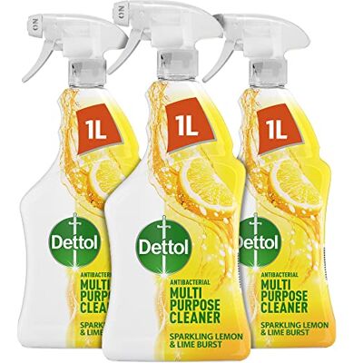 Dettol Cleaning Spray, Lemon and Lime, Multipack Of 3 X 1L, Total 3L, Disinfectant Spray, Antibacterial Spray, Bathroom Cleaner, Surface Cleaner Spray, Kills 99.99% Of Germs, Household Cleaners Dettol Cleaning Spray, Lemon and Lime, Multipack Of 3 X 1L, Total 3L, Disinfectant Spray, Antibacterial Spray, Bathroom Cleaner, Surface Cleaner Spray, Kills 99.99% Of Germs, Household Cleaners
