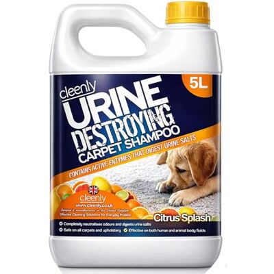 Cleenly Urine Destroying Enzyme Pet Carpet Shampoo Cleaning Detergent (5 Litres) Digests Urine Salts Gets Rid of Urine, Vomit, and Faeces Stains Cleenly Urine Destroying Enzyme Pet Carpet Shampoo Cleaning Detergent (5 Litres) Digests Urine Salts Gets Rid of Urine, Vomit, and Faeces Stains