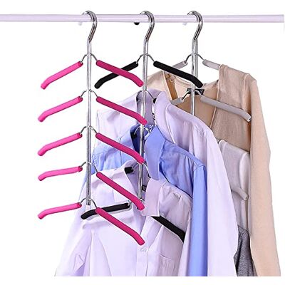 JFFLYIT Multi-Layer Clothes Hangers Blouse Tree Hangers 3 Pack 5 in 1 Non Slip Space Saving Stainless Steel Shirt Hangers Closet Organizer JFFLYIT Multi-Layer Clothes Hangers Blouse Tree Hangers 3 Pack 5 in 1 Non Slip Space Saving Stainless Steel Shirt Hangers Closet Organizer