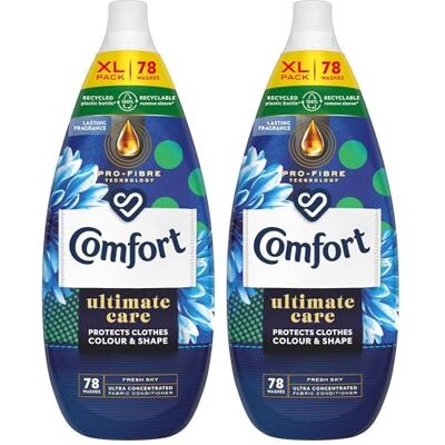 Comfort Ultimate Care Ultra-Concentrated Fabric Conditioner with Lasting Fragrance Intense Liquid Fabric Softener 78 Wash, 1.18 L (Fresh Sky, Buy 2) Comfort Ultimate Care Ultra-Concentrated Fabric Conditioner with Lasting Fragrance Intense Liquid Fabric Softener 78 Wash, 1.18 L (Fresh Sky, Buy 2)