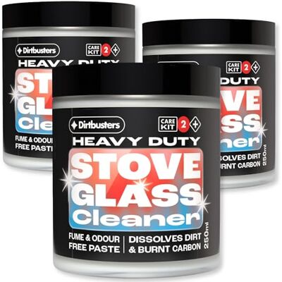Dirtbusters Stove Glass Cleaner, Powerful Pro Cleaning Paste For All Log Burner, Stove & Fireplace Window & Glass (3x250g) Dirtbusters Stove Glass Cleaner, Powerful Pro Cleaning Paste For All Log Burner, Stove & Fireplace Window & Glass (3x250g)