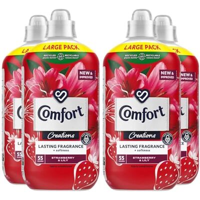 Comfort Creation Concentrated Fabric Conditioner with 100 Days of Long-Lasting Fragrance and Softness Intense Liquid Fabric Softener 55 Washes, 1.65L (Strawberry & Lily, Buy 4) Comfort Creation Concentrated Fabric Conditioner with 100 Days of Long-Lasting Fragrance and Softness Intense Liquid Fabric Softener 55 Washes, 1.65L (Strawberry & Lily, Buy 4)