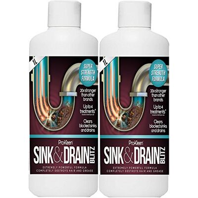 Pro-Kleen 2 x 1 Litres Plughole Sink & Drain Unblocker (Super strength formula Up To 8 Treatments) Pro-Kleen 2 x 1 Litres Plughole Sink & Drain Unblocker (Super strength formula Up To 8 Treatments)