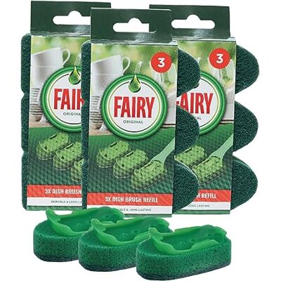 Addis Fairy Soap Dispensing Non Scratch Sponge Scourer Dish Brush Replacement Refill Heads, Durable Long Lasting Bulk pack of 9 Heads Addis Fairy Soap Dispensing Non Scratch Sponge Scourer Dish Brush Replacement Refill Heads, Durable Long Lasting Bulk pack of 9 Heads