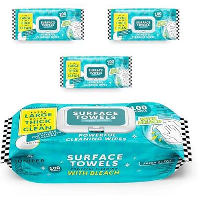 Juniper CLEAN 3 Packs Surface Wipes with Bleach, Thick & Large Dispose, All-Purpose Cleaner for Bathroom, Kitchen, Office, 300 Count Soft Flow, Biodegradable, Fresh Scent Juniper CLEAN 3 Packs Surface Wipes with Bleach, Thick & Large Dispose, All-Purpose Cleaner for Bathroom, Kitchen, Office, 300 Count Soft Flow, Biodegradable, Fresh Scent