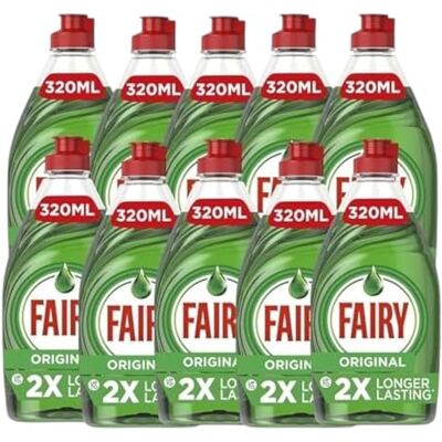 Fairy (10 x 320ml) Original Washing Up Liquid Green with Liftaction Dishes Grease Cleaner Concentrated Dishwasher Detergent Fairy (10 x 320ml) Original Washing Up Liquid Green with Liftaction Dishes Grease Cleaner Concentrated Dishwasher Detergent