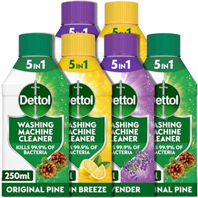 Dettol Antibacterial Washing Machine Cleaner Multipack, 250ml X 6 (Original, Lemon, Lavender) Deep Clean, Fresh Scent, Hygienic Maintenance, Total Six Packs Dettol Antibacterial Washing Machine Cleaner Multipack, 250ml X 6 (Original, Lemon, Lavender) Deep Clean, Fresh Scent, Hygienic Maintenance, Total Six Packs