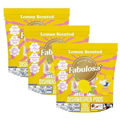 Fabulosa 3-in-1 Dishwasher Tablets, Lemon Scented Powerful Cleaning Tablets, Dishwasher Pods, Rinse Aid Action, Tough on Grease and Grime, 90 Washing Tabs, 3 Pack, Lemon Fabulosa 3-in-1 Dishwasher Tablets, Lemon Scented Powerful Cleaning Tablets, Dishwasher Pods, Rinse Aid Action, Tough on Grease and Grime, 90 Washing Tabs, 3 Pack, Lemon
