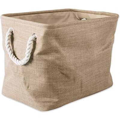 DII , Collapsible Variegated Polyester Storage Bin with Cotton Handles Small Taupe DII , Collapsible Variegated Polyester Storage Bin with Cotton Handles Small Taupe