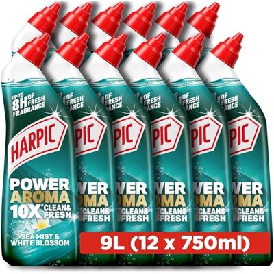 Harpic , Power Aroma 10X Toilet Cleaning Gel, Sea Mist & White Blossom Fragrance, 750ml (12 x 750ml, Total 9.0L), 8 Hours of Fresh Fragrance, Kills 99.9% of Bacteria Harpic , Power Aroma 10X Toilet Cleaning Gel, Sea Mist & White Blossom Fragrance, 750ml (12 x 750ml, Total 9.0L), 8 Hours of Fresh Fragrance, Kills 99.9% of Bacteria