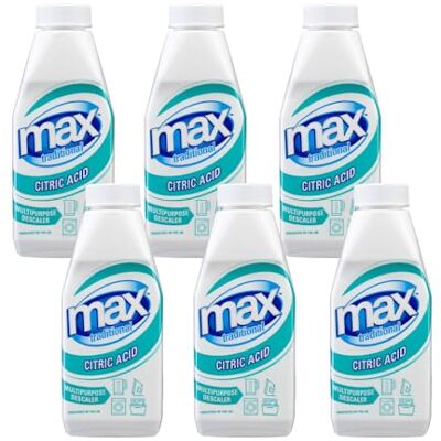 Max Traditional Citric Acid Descaler (6 Pack) Natural High Performance Citric Acid for Cleaning, Sterilising and Limescale Remover, For Washing Machines, Kettles and Dishwashers, 450g Made in the UK Max Traditional Citric Acid Descaler (6 Pack) Natural High Performance Citric Acid for Cleaning, Sterilising and Limescale Remover, For Washing Machines, Kettles and Dishwashers, 450g Made in the UK