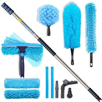 IGAD 17ft Pole All-in-One Window Washing & Dusting Kit – Pivot Squeegee with 2 Washable Cloths, Cobweb Duster, Microfiber Feather Duster & Ceiling Fan Duster IGAD 17ft Pole All-in-One Window Washing & Dusting Kit – Pivot Squeegee with 2 Washable Cloths, Cobweb Duster, Microfiber Feather Duster & Ceiling Fan Duster