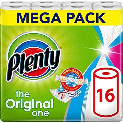 PLENTY Kitchen Towel, 16 White Rolls, 1600 Sheets of Kitchen Roll, 2-Ply Tissue PLENTY Kitchen Towel, 16 White Rolls, 1600 Sheets of Kitchen Roll, 2-Ply Tissue