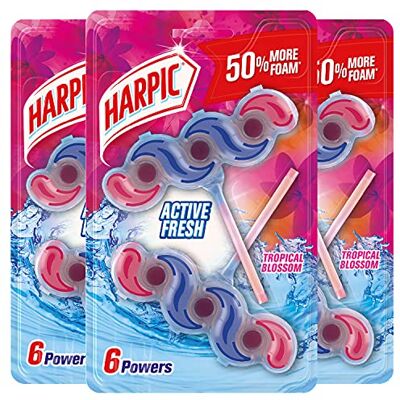 Harpic Active Fresh 6 Powers Toilet Rim Block, Tropical Blossom Fragrance 2 x 35g, Pack of 3 Harpic Active Fresh 6 Powers Toilet Rim Block, Tropical Blossom Fragrance 2 x 35g, Pack of 3